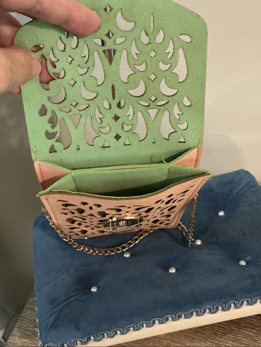 Blush Pink Laser-Cut Crossbody with Chain Strap - Picture 4 of 4